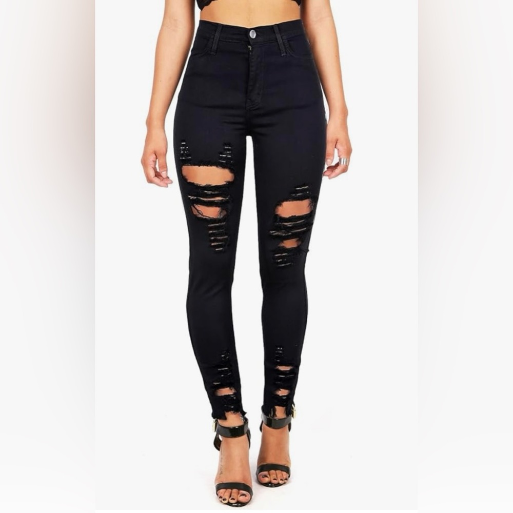 Vibrant distressed black skinny jeans size 5 (26)